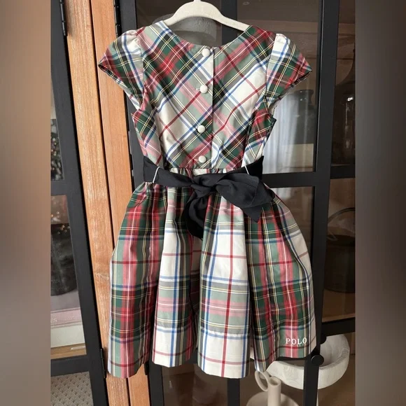 Polo Ralph Lauren plaid twill dress holidays Christian formal bow toddler girl - Picture 3 of 7